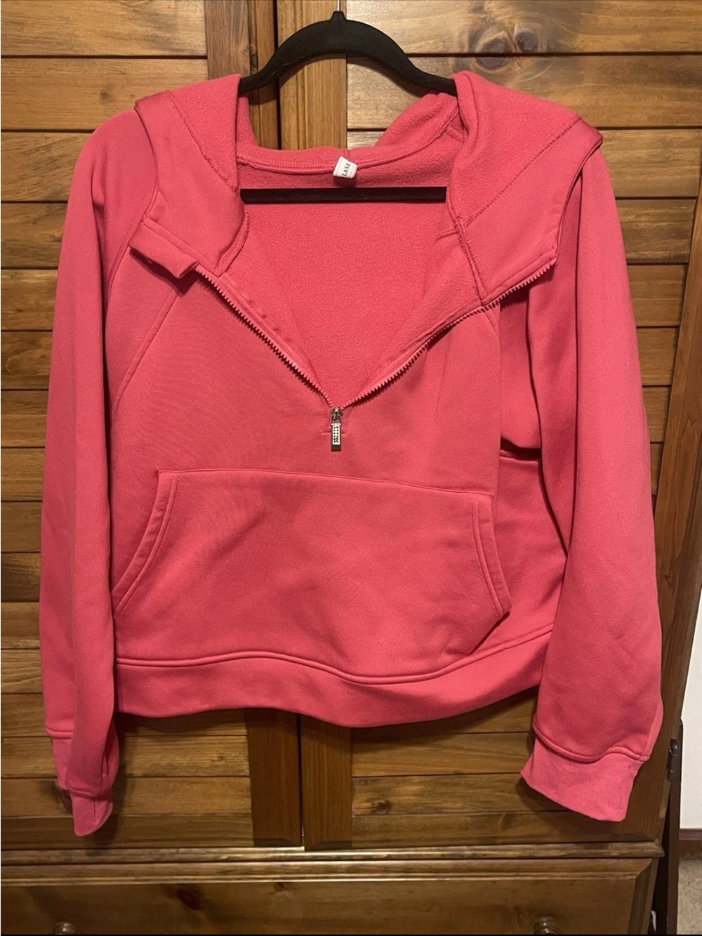 Laslulu Women’s Pink Half-Zip Hooded Sweatshirt